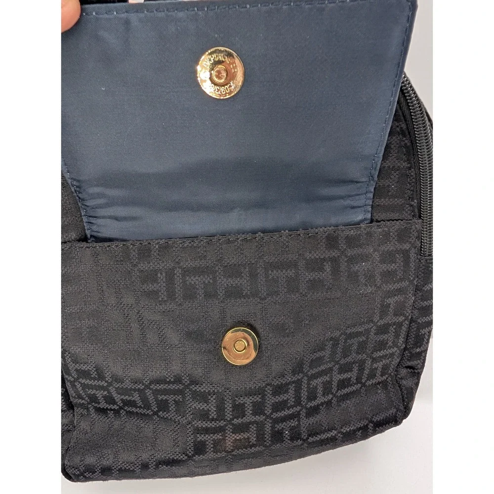 Tommy Hilfiger‎ Women's Black Monogram Jacquard Mini Backpack Gold Logo Stripe